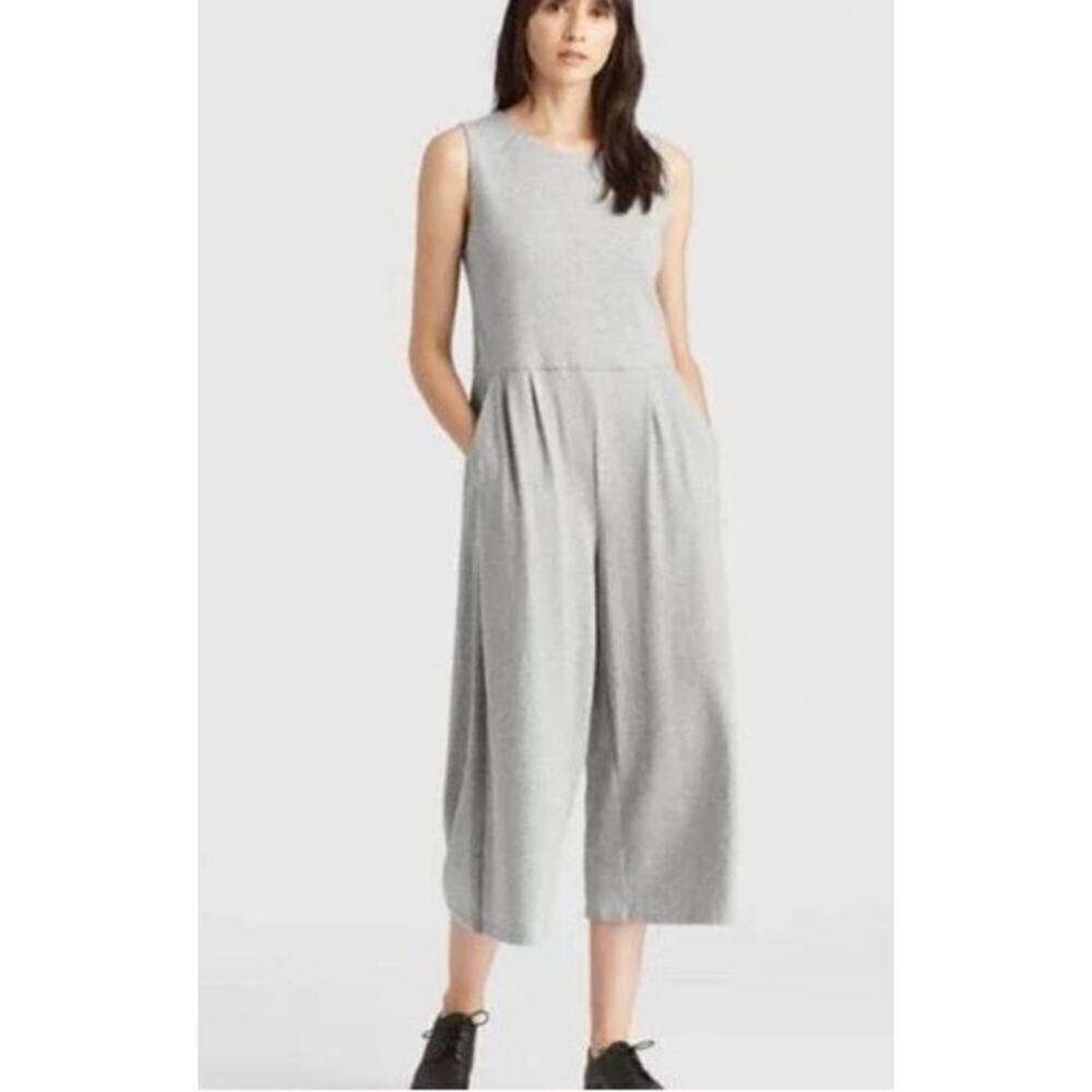 Eileen Fisher Speckled Organic Cotton Jumpsuit in Moon Gray Sz. M
